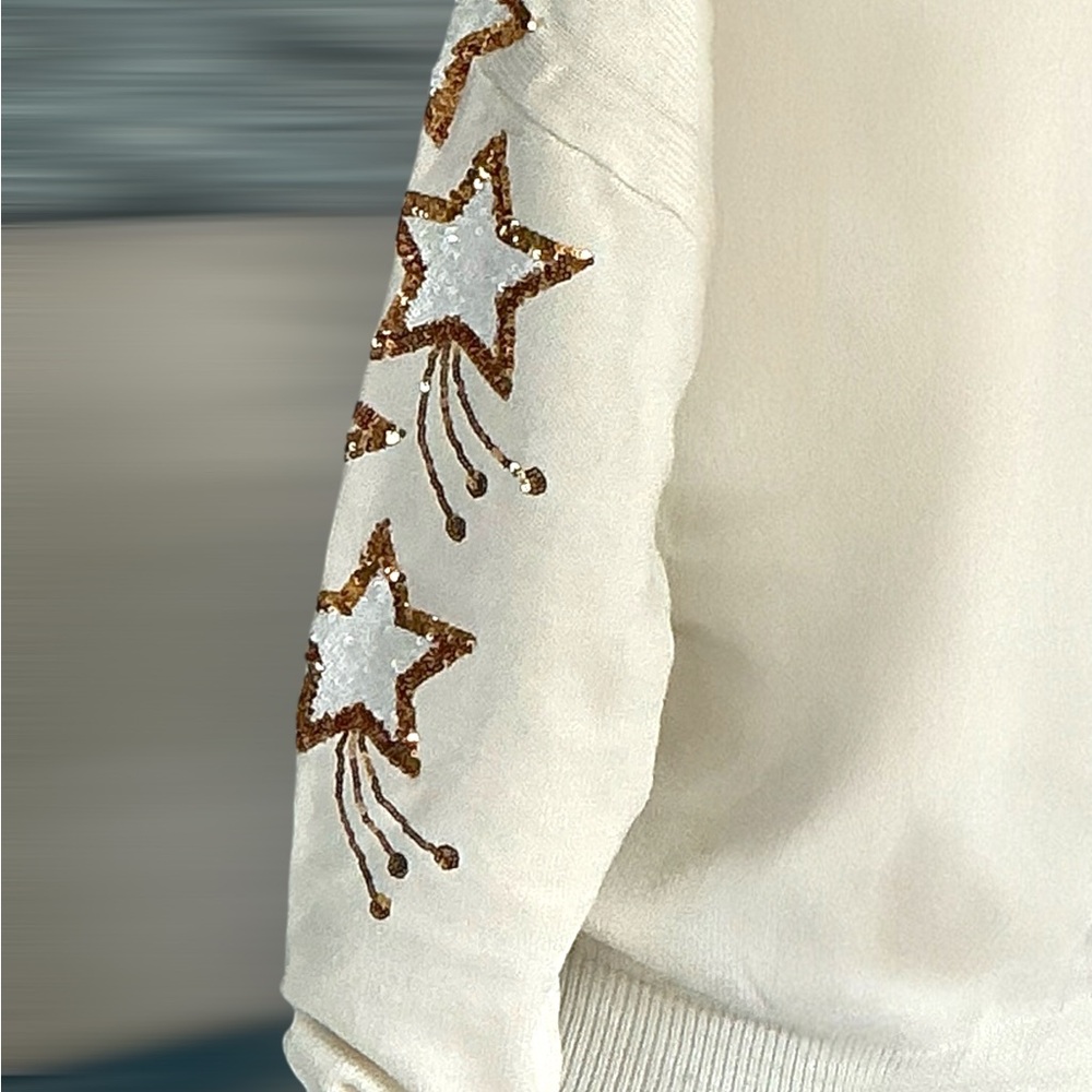 PEACH LOVE CALIFORNIA off white gold star beautiful sweater S M L - Picture 8 of 9